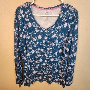 Croft & Barrow Blue Floral Teal Long Sleeve Tee XXL (5502)